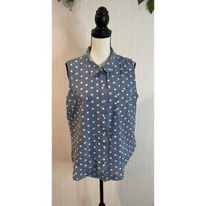 Tommy Hilfiger Womens Polka Dot Sleeveless Button-Down Shirt L/G